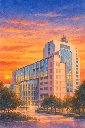 夕陽の足立区役所 展望レストラン ソラノシタを描いた絵
