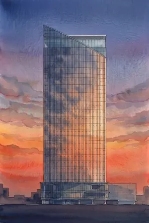 夕陽のAER 展望テラスを描いた絵