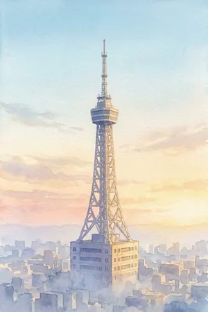 朝の別府タワーを描いた絵