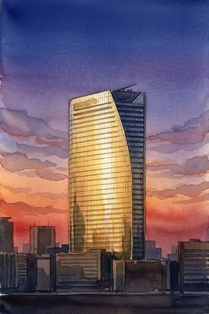 夕陽のカレッタ汐留 SKY VIEWを描いた絵