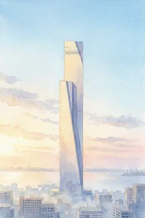 朝の千葉ポートタワーを描いた絵
