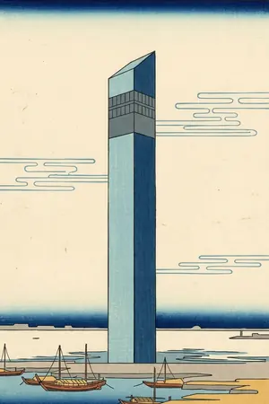 浮世絵の千葉ポートタワーを描いた絵