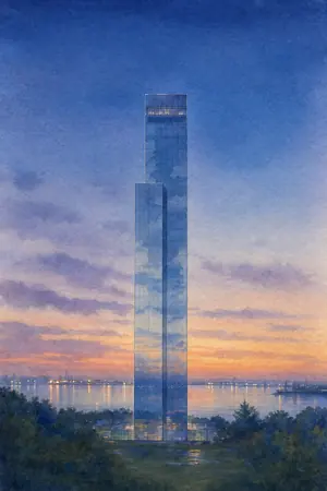 夜の千葉ポートタワーを描いた絵