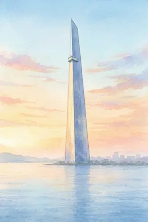 朝の福岡タワーを描いた絵