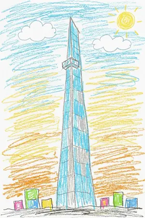 クレヨンの福岡タワーを描いた絵