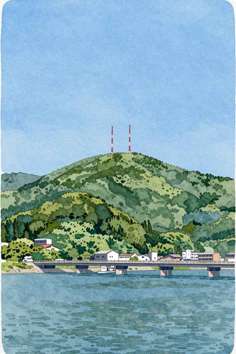 夕陽の五台山公園 展望テラスを描いた絵