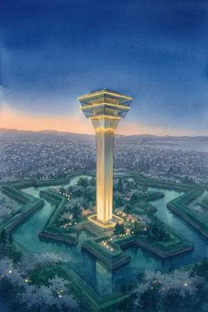 夜の五稜郭タワーを描いた絵