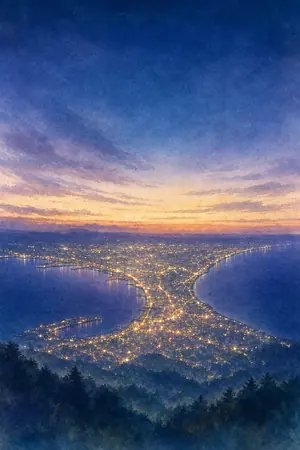 夜の函館山山頂展望台を描いた絵