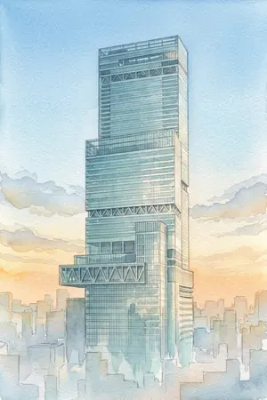 朝のあべのハルカス300を描いた絵