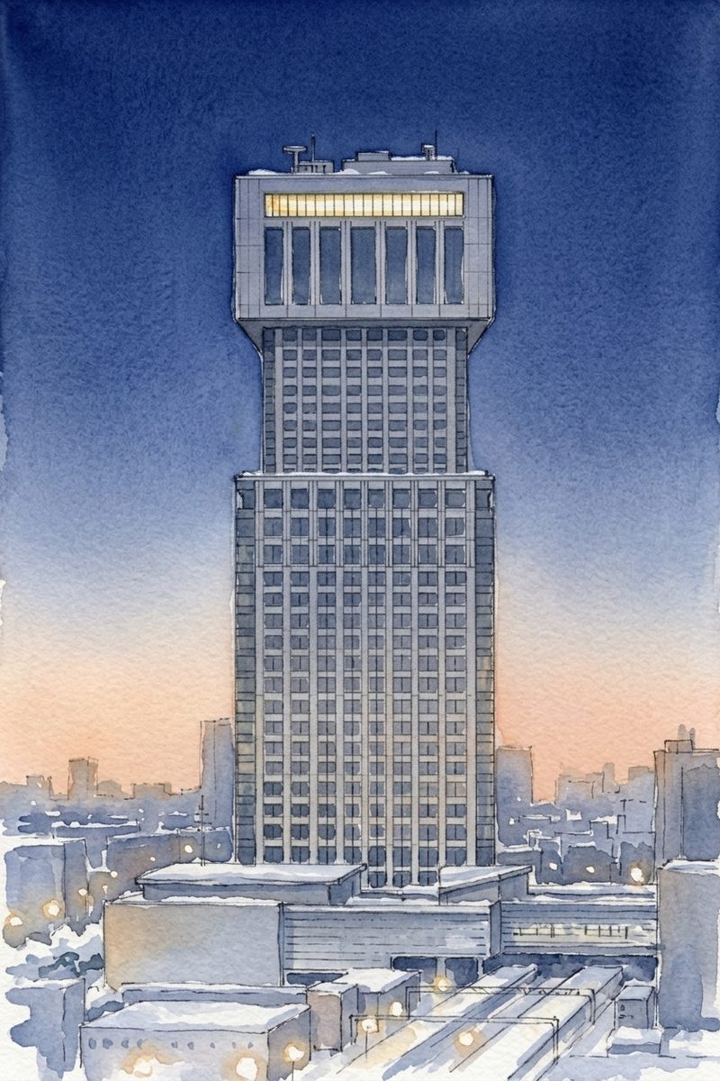 夜のJRタワー展望室 T38を描いた絵