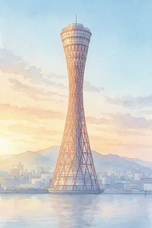 朝の神戸ポートタワーを描いた絵