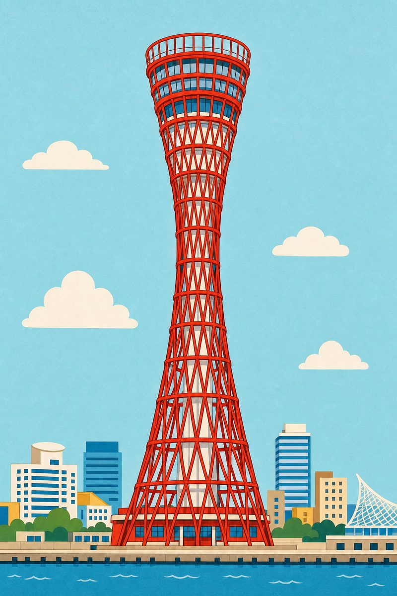 ポップな画風で神戸ポートタワーを描いた絵