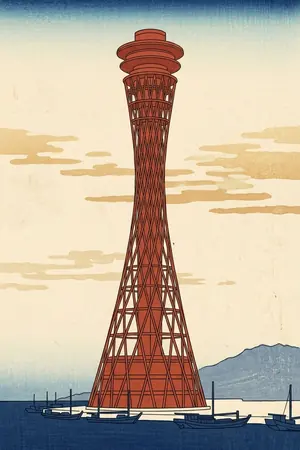 浮世絵の神戸ポートタワーを描いた絵
