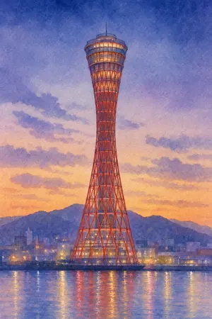 夜の神戸ポートタワーを描いた絵