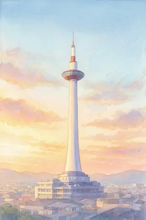 朝のニデック京都タワーを描いた絵