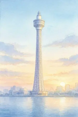 朝の横浜マリンタワーを描いた絵