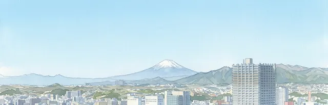 横浜マリンタワーの展望台の高さから、富士山の方角を向いて描いた絵