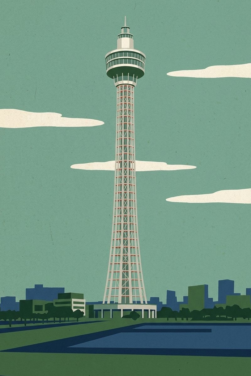 ポスターふうに描いた横浜マリンタワーの絵