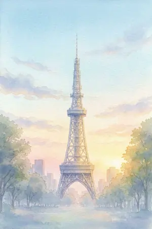 朝の中部電力 MIRAI TOWERを描いた絵