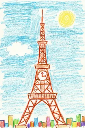 クレヨンのさっぽろテレビ塔を描いた絵