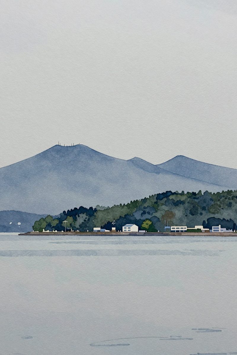 夕陽の皿倉山 山頂展望台を描いた絵