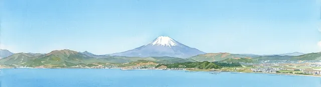 江の島シーキャンドルの展望台の高さから、富士山の方角を向いて描いた絵