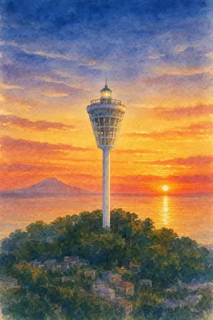 夕陽の江の島シーキャンドルを描いた絵