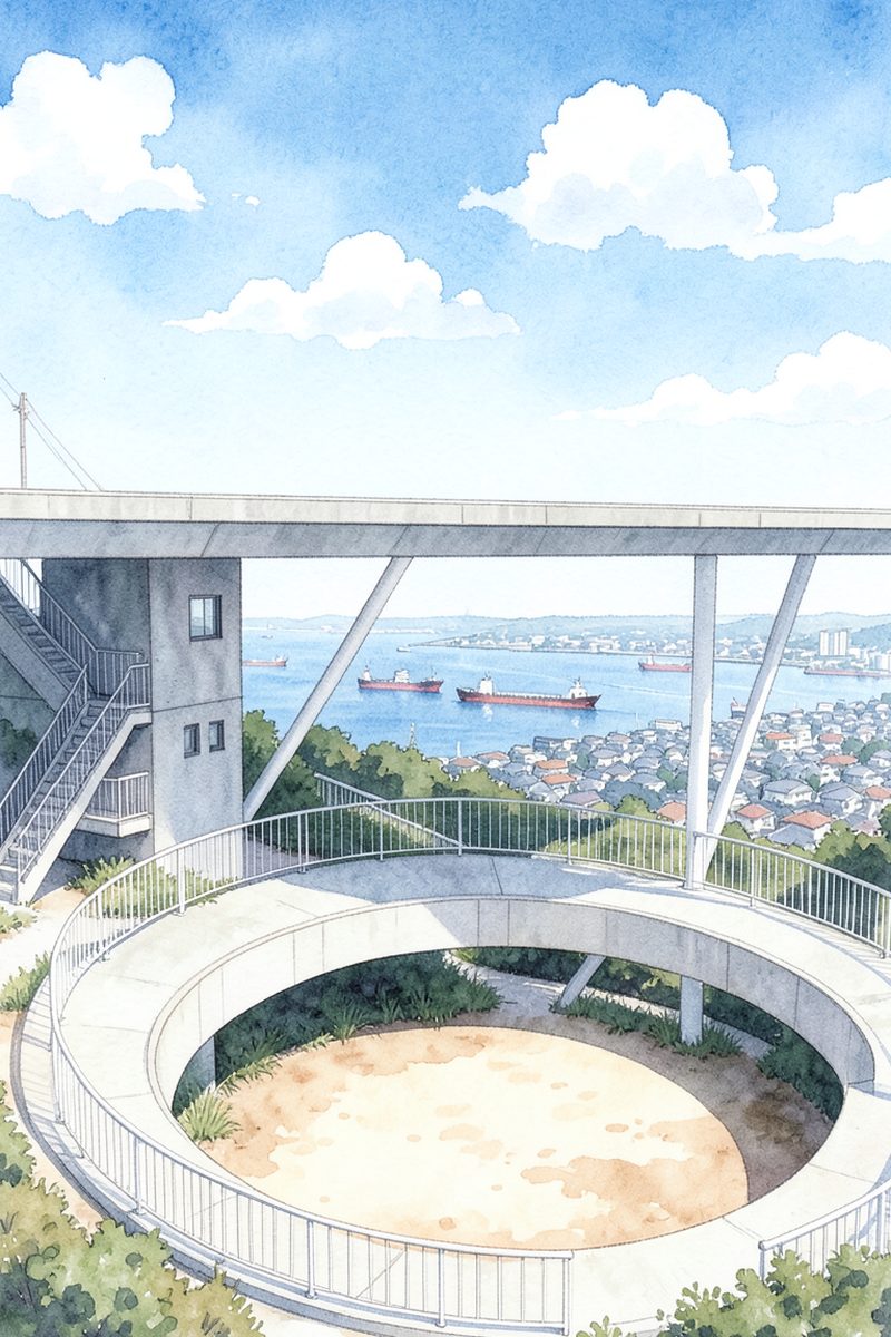 夕陽の千光寺公園 頂上展望台 PEAKを描いた絵