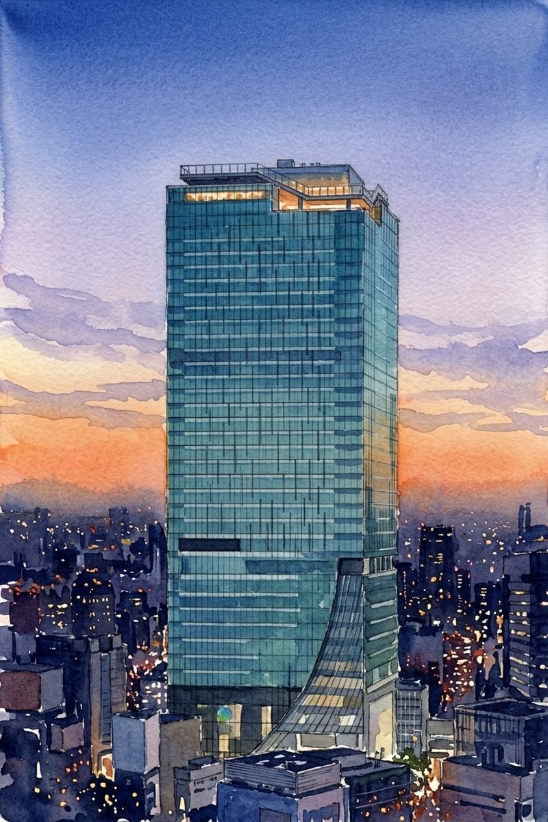 夜のSHIBUYA SKYを描いた絵