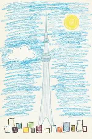 クレヨンの東京スカイツリーを描いた絵