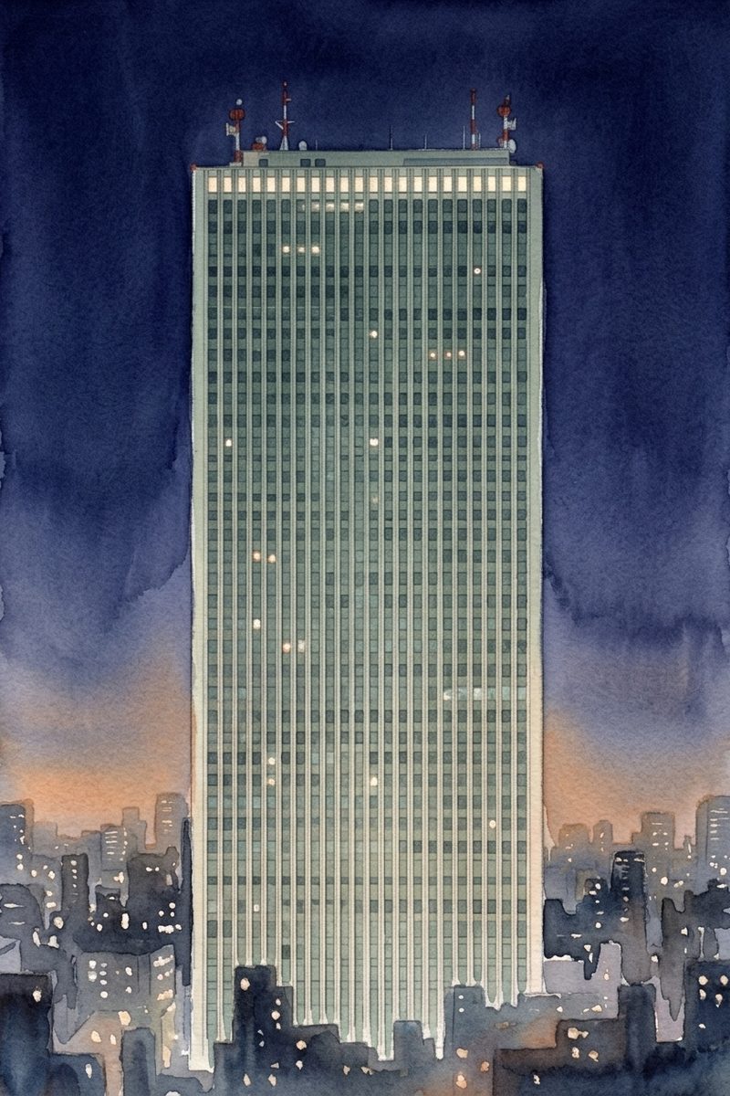 夜のサンシャイン60展望台を描いた絵