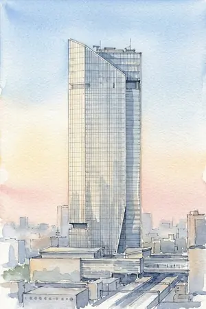 朝のTOKYO NODEを描いた絵