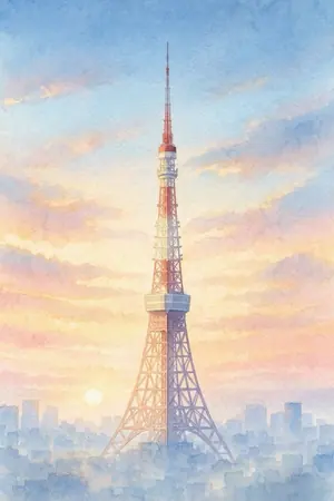 朝の東京タワーを描いた絵