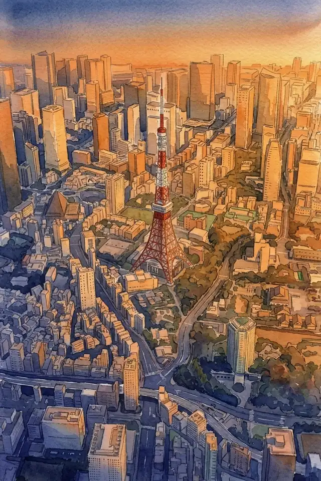 東京タワーを斜め上から見た絵