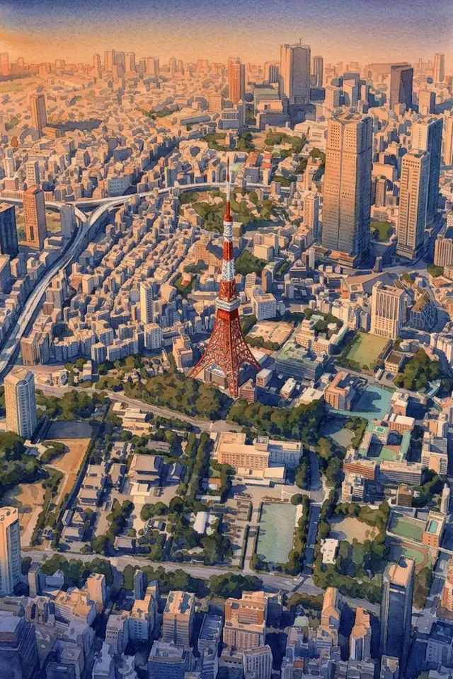 東京タワーを斜め上から見た絵
