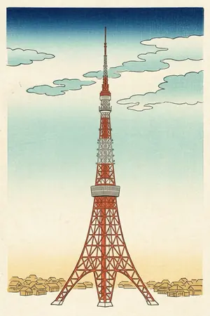 浮世絵の東京タワーを描いた絵