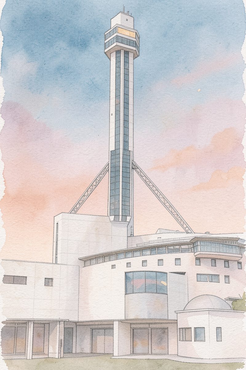 夕陽のタワーホール船堀 展望室を描いた絵
