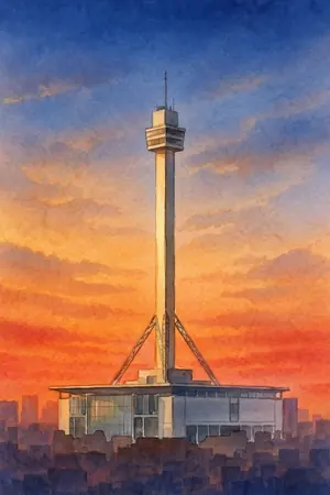 夕陽のタワーホール船堀 展望室を描いた絵