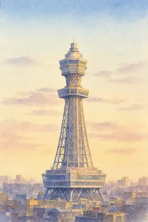 朝の通天閣を描いた絵