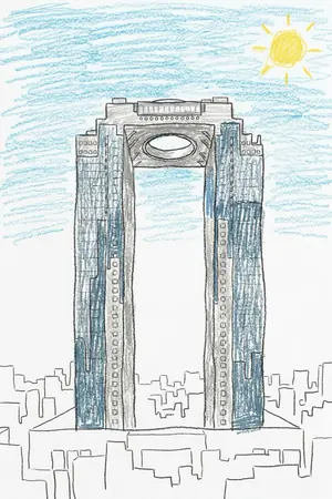クレヨンの梅田スカイビル 空中庭園展望台を描いた絵