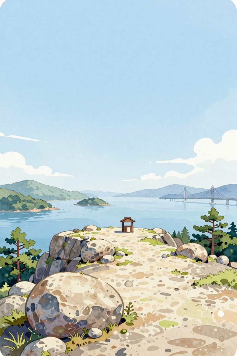 夕陽の鷲羽山展望台を描いた絵